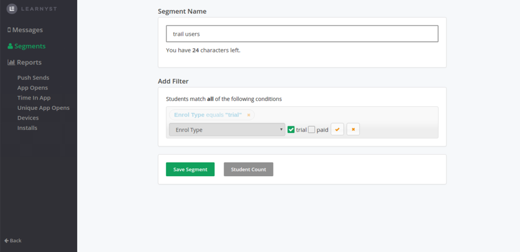 Filter target audiences for inApp message