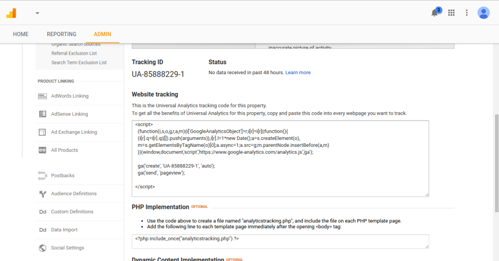 window on result of agree T&C of google analytics