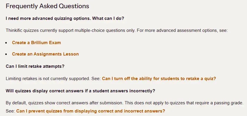 Thinkific's Support FAQ