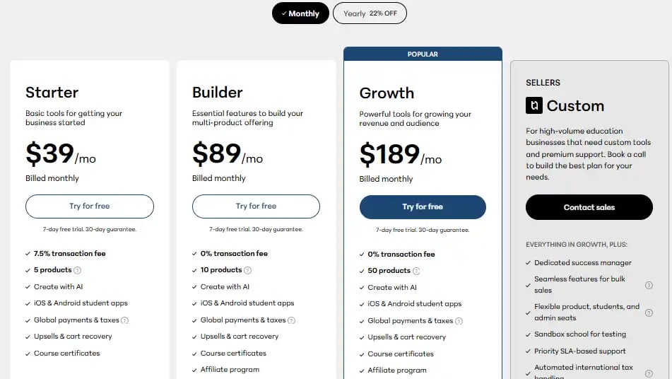 Teachable pricing