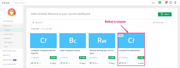 Shows step by step process to take attendance for online classes from Learnyst dashboard,